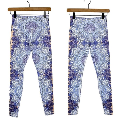 Just Live XS China Blue Mandala Print Mid Rise Full Length Yoga Leggings