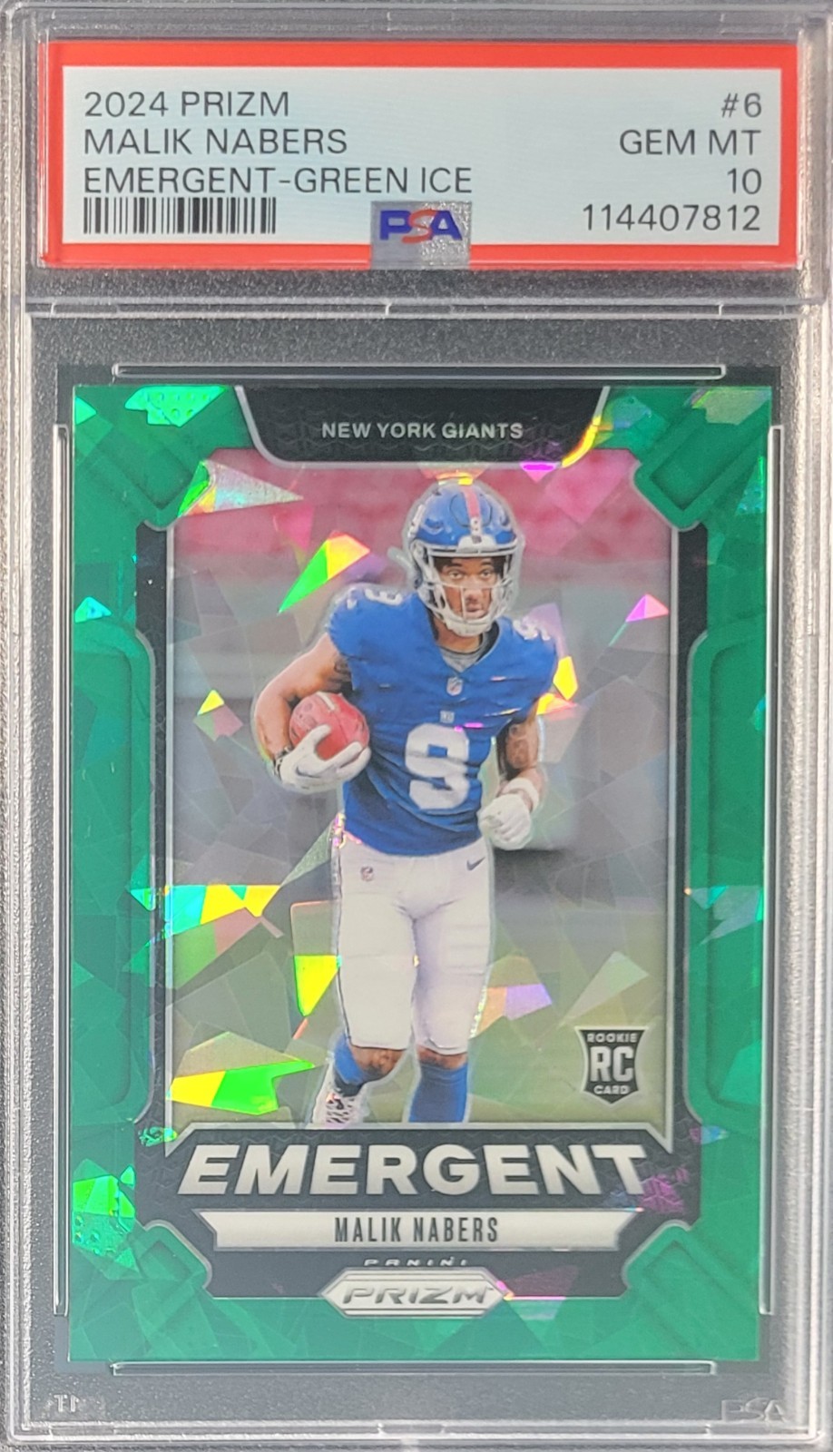 MALIK NABERS RC PSA 10 GEM MT 2024 Prizm EMERGENT INSERT GREEN ICE PRIZM #6
