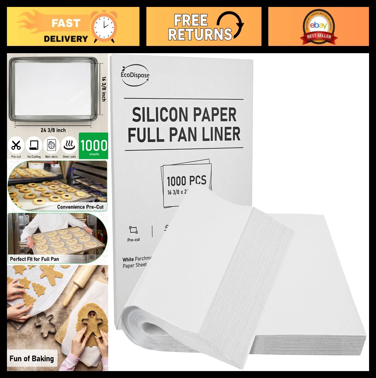 Non-Stick Parchment Paper Baking Sheets, Full Pan Liners, 1000 PCS, 16.375"x24.3
Opens in a new wind