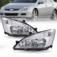 For 2003-2007 Honda Accord 2/4DR Chrome Headlights Clear Corner Lamps Left+Right