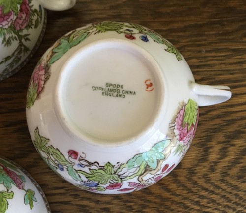 4 Antique 1908 Teacups Saucers Copeland Spode Green/Pink Prettiest Indian Tree! - Picture 14 of 24
