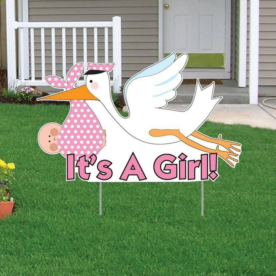 It's A Girl! Stork Yard Sign, Baby Announcement, Baby Shower Yard Art - Image 2 of 4
