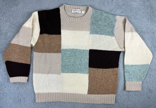 Maglione Orvis 100% lana uomo grande blocco colore unico blu nonno cabincore - Foto 1 di 7