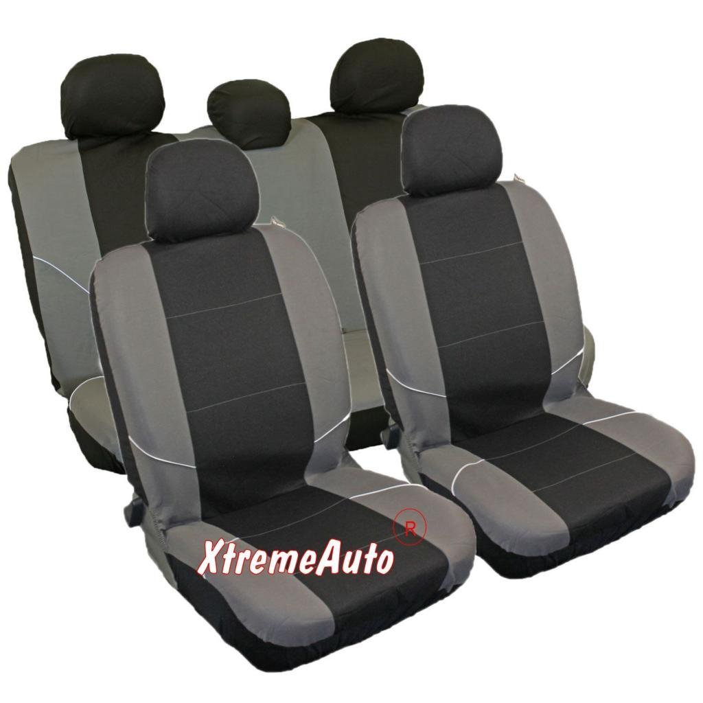 UNIVERSAL CAR SEAT COVER SET (8 Pieces) Black/Grey Washable Compatible