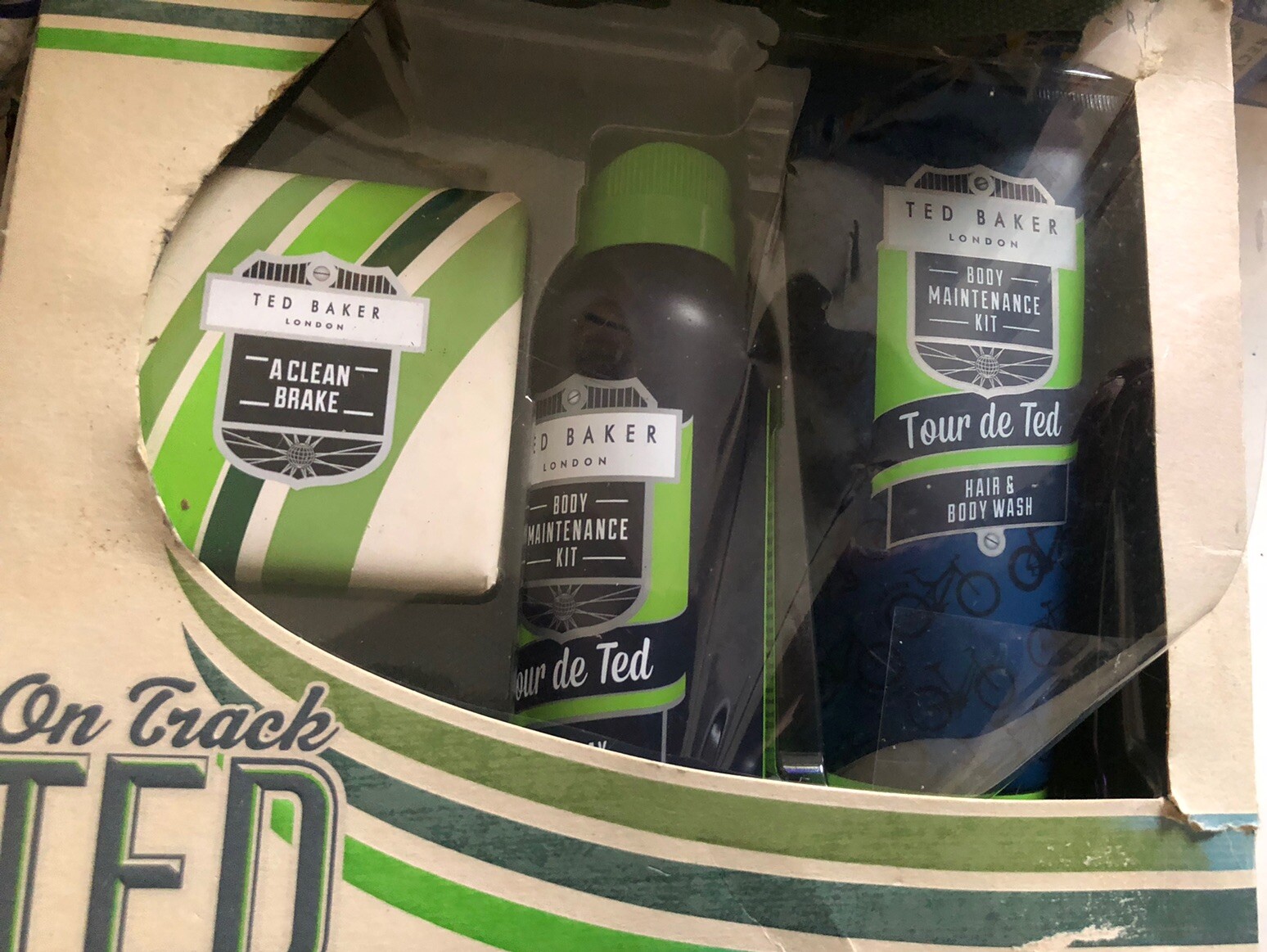 TED BAKER ON TRACK TED SOAP, BODY SPRAY HAND & BODY WASH SET DISCONTINUED
