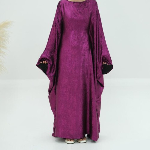 Muslim Women Maxi Dress Bat Sleeve Shiny Abaya Kaftan Arab Loose Robe Dubai Gown - Picture 39 of 42