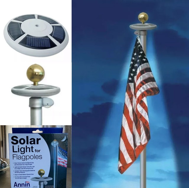 Flagpole Solar Light By Annin 3 Battery NEW DESIGN Brighter LED Lights