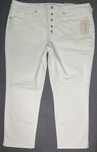 Pantalones de mezclilla rectos recortados de tiro alto blancos para mujer Universal Thread nuevos con etiquetas - Imagen 2 de 14