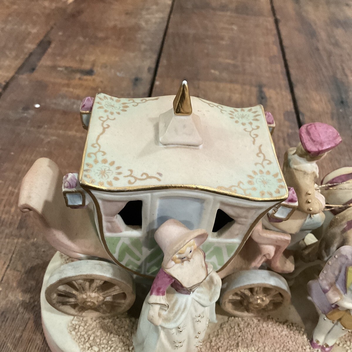 Vintage SYLVAN CHINA Bisque Porcelain Horse And Carriage