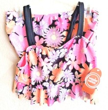 Wonder Nation Pink Orange Floral Print Ruffle Tankini 2 Piece Swimsuit 5K6