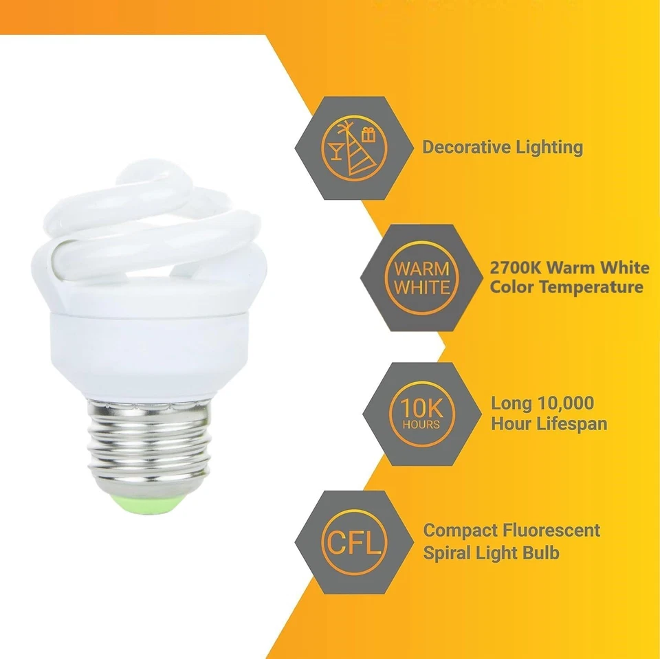 3Pack CFL Mini Spiral Light Bulb, T2 Bulb, 5W (25W), 2700K, E26, 300LM - Image 2 of 4