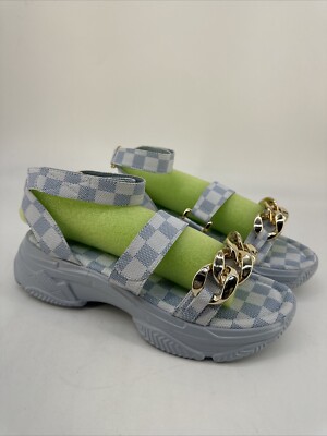 Cape Robbin Size 10 Antonia  Comfort Sandals YLX8909 Blue And White Checker