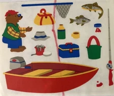 FISHING BEAR Stickers(15pc) Mrs.Grossman’s*Boat*Fishing pole*Bait*Net*Bucket*