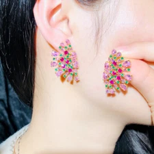 Unique Gold Plated Multicolor Cubic Zircon Drop Costume Stud Earrings for Women