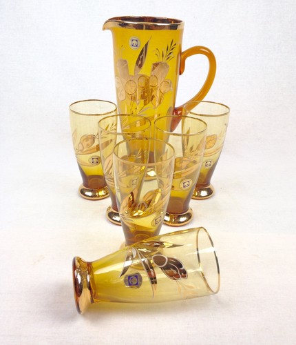 Vintage Glas Limonade / Pimms Set / Deutsches Braunglas / Lausitzer Glas um 1960 - Bild 4 von 6