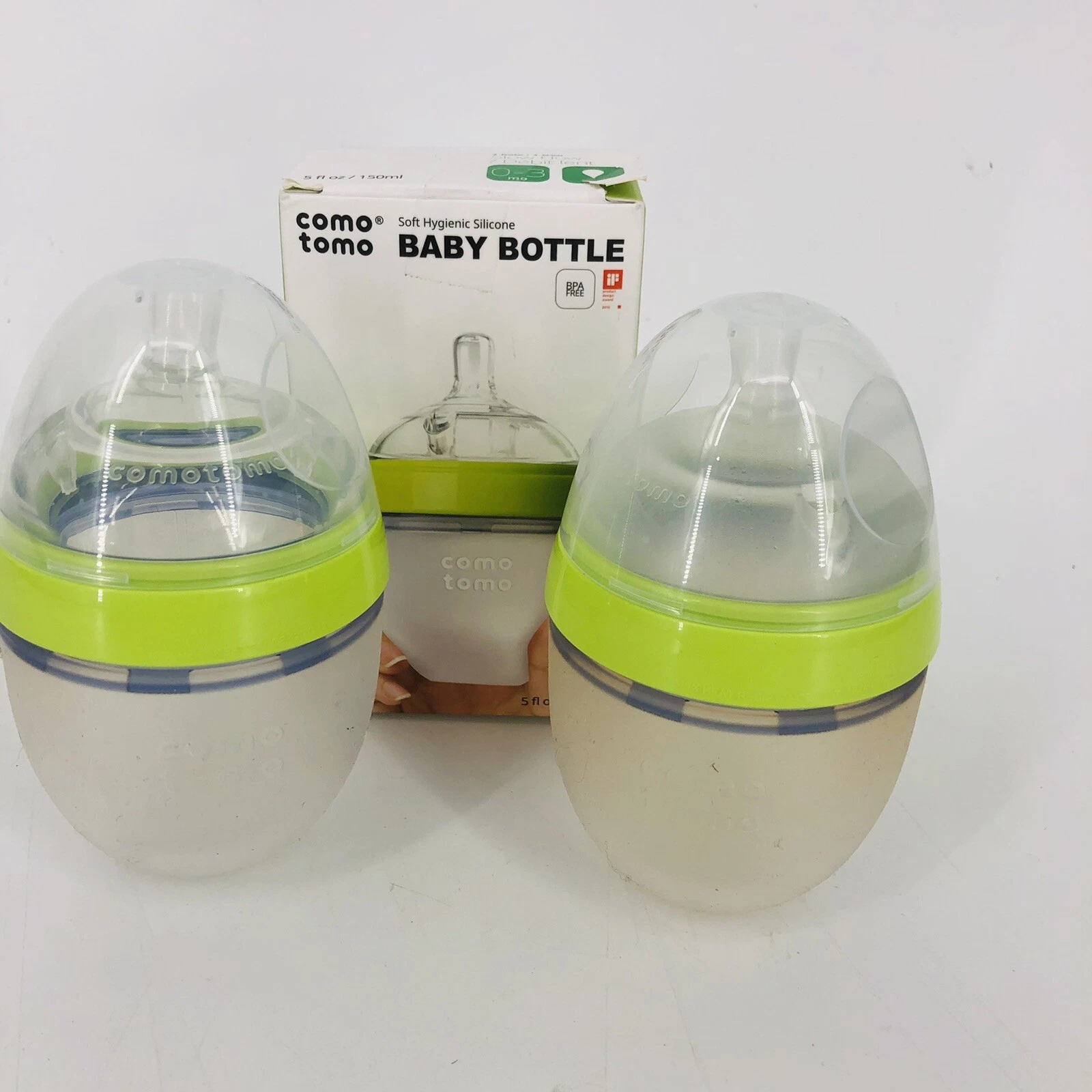 3 Pack Comotomo 0-3 Months Slow Flow 5 fl oz Silicone Baby Bottles Green