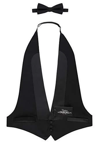 Men's Classic Formal 100% Wool Black Backless Tuxedo Vest with Bow Tie - Image 4 of 4