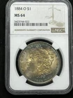 1884-O Morgan Silver Dollar - NGC MS-64 - TONED FRONT ROLL TOP END