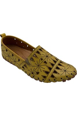 Spring Step Leather Perforated Slip-On Shoes Fusaro Yellow