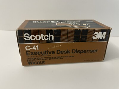New Vtg Scotch Executive Desk Tape Dispenser C-41 Wood Grain w/ Gold Colour Trim