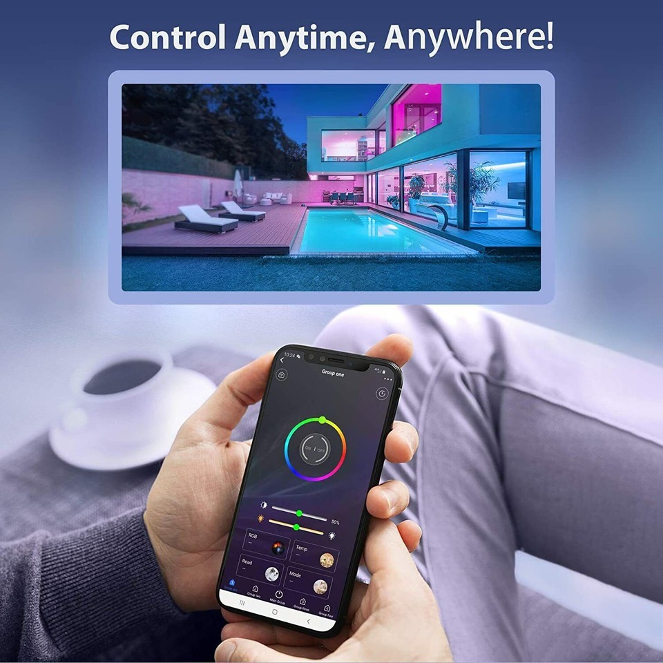 100ft 50ft LED Strip Lights 5050 RGB Bluetooth Color Change Remote for ...