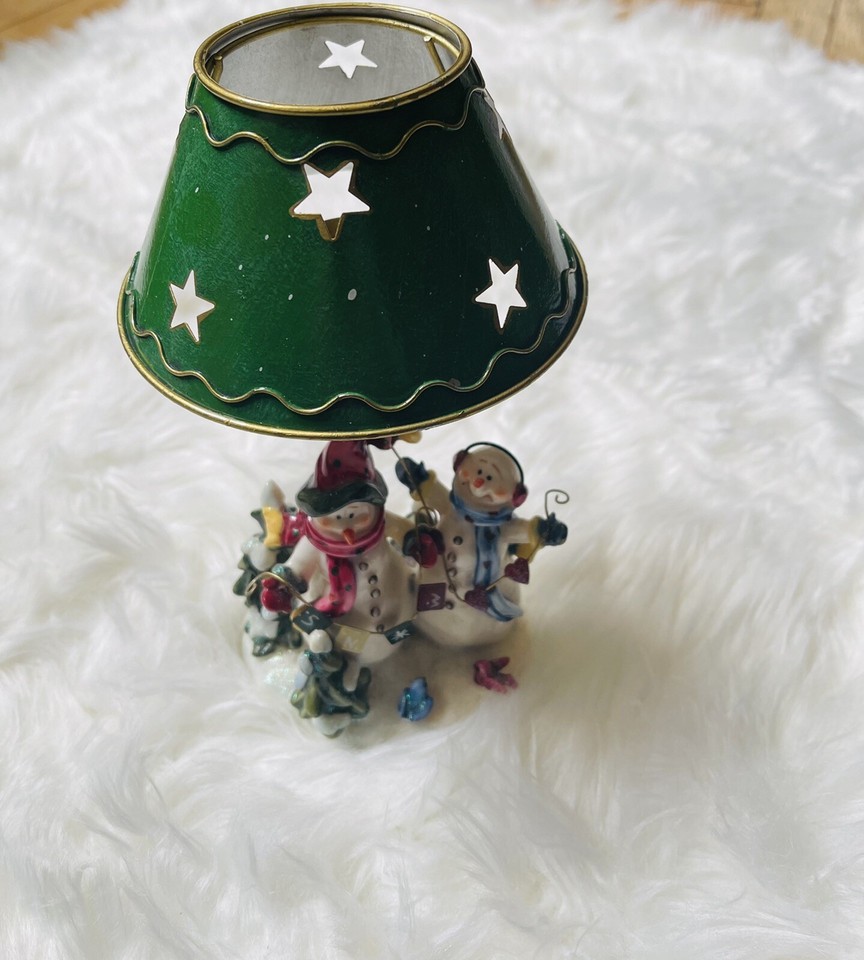 Kohl's 2 Snowmen Tealight Candle Holder. 10".Metal Shade with 3D