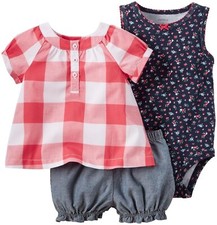 Carter's 3 Piece Diaper Cover Set, Red Gingham, 3 Months