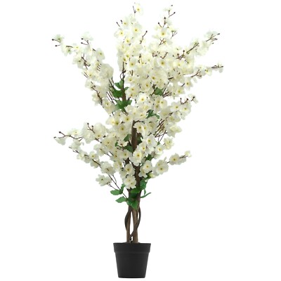 Künstlicher Kirschblütenbaum realistisch weiß wintersüße Blumen Pflanze im Topf