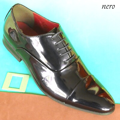 SCARPE UOMO CLASSICHE ELEGANTI NERO VERNICE CERIMONIA matrimonio