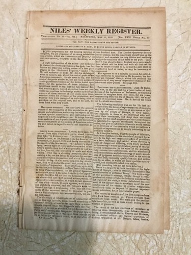 RARE 1825 NEWSPAPER NIEL’S WEEKLY BALTIMORE MARYLAND USA SLAVE TRADE