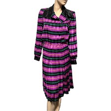 Vintage Oscar de la Renta 100% Silk Shirt Dress Striped Button Pleated Size 6