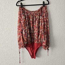 Intimately Free People Red Paisley Off the Shoulder Balloon Sleeve Bodysuit XS