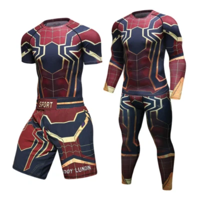 CODY LUNDIN SPIDER-MAN BJJ MMA Rash Guard T-Shirt Trousers Shorts Training Compression Set