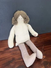 VTG Rag Doll Cloth Folk Art Craft Project Heart Yarn Baby Lovey Girl Pigtails