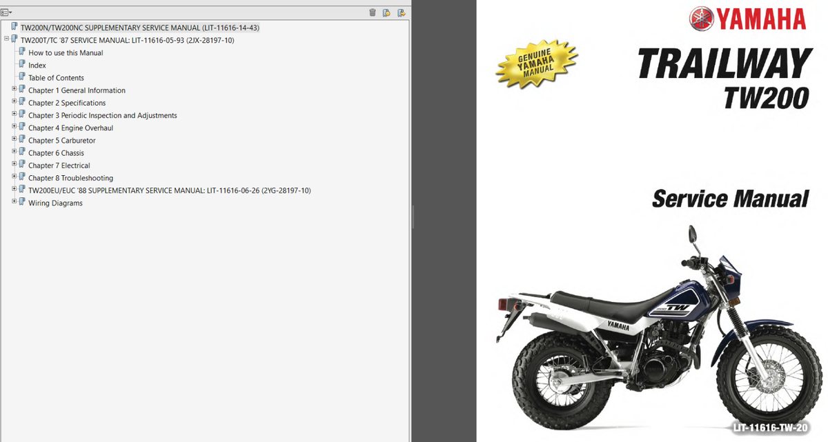 Yamaha TW200 TRAILWAY SERVICE , Owner's & Parts Manual CD | eBay