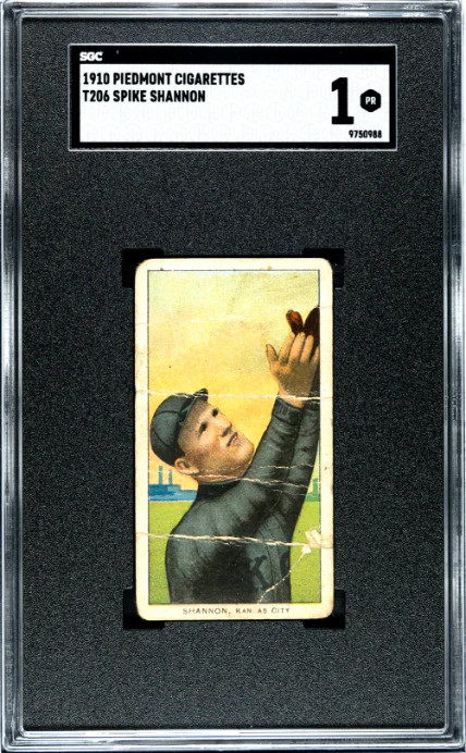 1909 T206 SPIKE SHANNON NNO POOR PIEDMONT 350 SGC 1 BASEBALL KANSAS CITY BLUES
