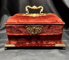 Antikes Manik&uuml;re- & Schmuck-Necessaire um 1900. Samt & Knochen. MIT SCHL&Uuml;SSEL!
