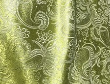 NEON GREEN SILVER Paisley Metallic Brocade Fabric 60 Width Sold By The Yard