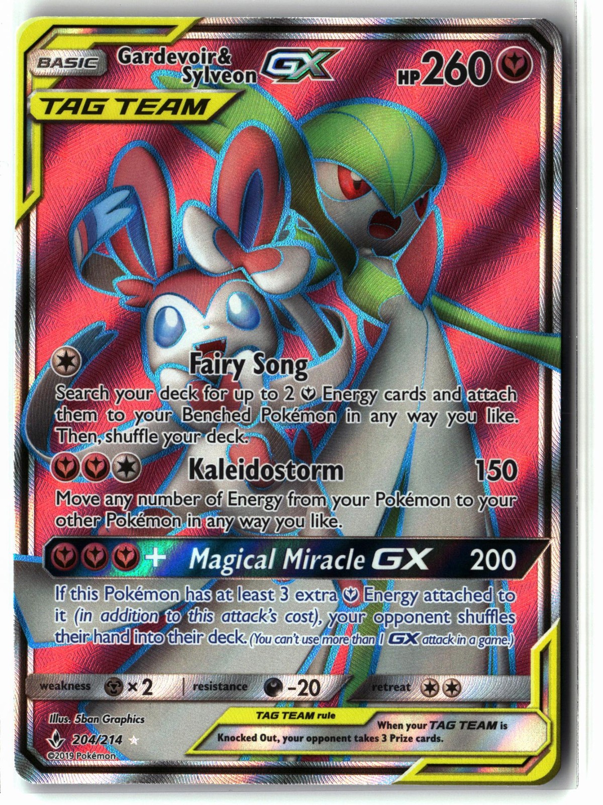 Gardevoir & Sylveon GX ⭐️ 204/214 Holo Ultra Rare Unbroken Bonds 2019 Pokemon NM