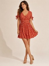 Madewell Floral Mini Dress Womens 6 Chic Red Button Front Tie Sleeve Viscose
