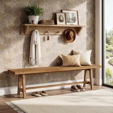 Rustic Solid Wood Entryway Bench 63"