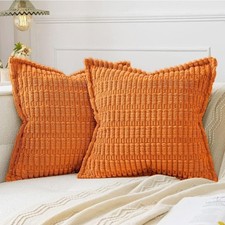 18x18in MIULEE Fall Orange Corduroy Decorative Throw Pillow Covers Set of 2 Soft