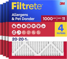 20X20X1 Air Filter, MERV 11, MPR 1000, Allergens Pet Dander, 3-Month AC and Fu