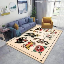 Vector Set of Old Tattoo Designs Area Rugs Floor Mat Non Slip Throw Rugs Soft...