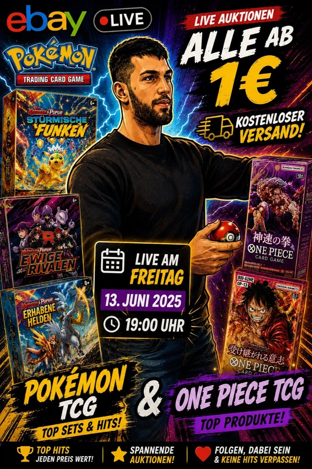 🔥 Pokemon & One Piece Live Auktionen ab 1 Euro! Erhabene Helden, OP09 uvm.
