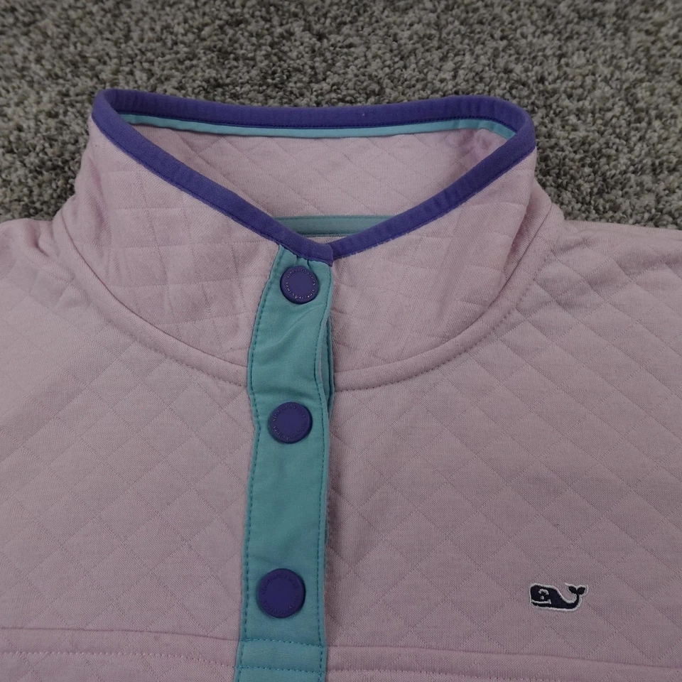 Suéter Vineyard Vines Pullover Mujer L Rosa Acolchado 1/4 A Presión Polar Oveja Foto 3 de 4