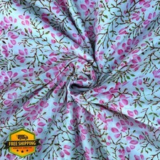 E-Tailor Indian Cotton Voile Block Print Fabric Floral Grey 1 Yard