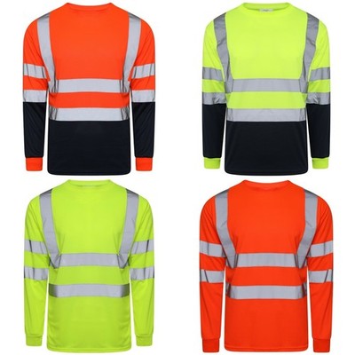 Hi Vis Rundhals Langarmshirt hohe Sichtbarkeit Arbeit Sicherheit reflektierend Oberteil