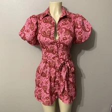 Likely Fran Bubble Sleeve Button Down Pink Paisley Print Dress Size 0 New $148