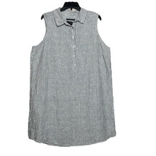 Tahari 100% Linen European Grown Flax Women Sz 1X Gray Striped Shirt Shift dress
